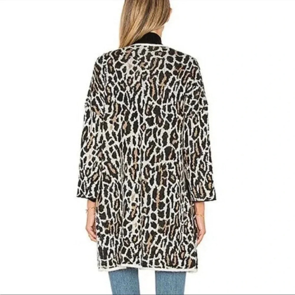 Whimsigoth Leopard Print Longline Cardigan Wool Blend Open Front Knit Sweater  L - Picture 2 of 11